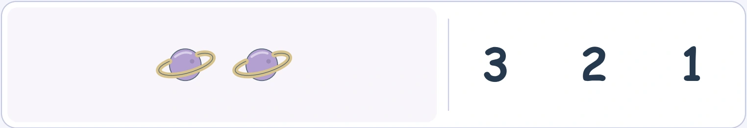 Count each ringed planet as one picture Two ringed planet pictures beside 3, 2 and 1
