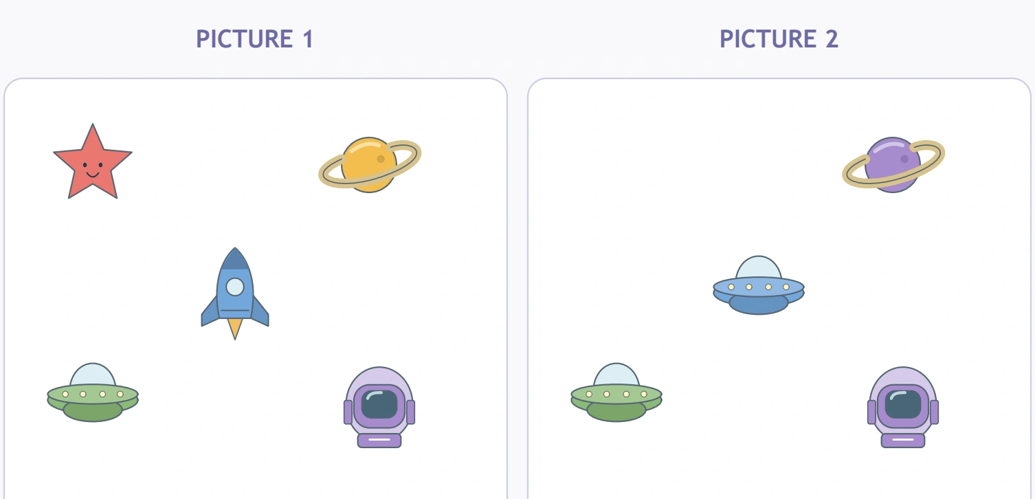 The missing red star, recoloured upper planet and blue rocket replacement can be compared side by side.