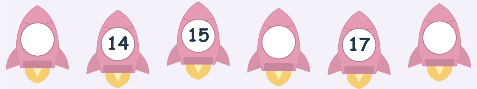 Pink rocket row beginning with a blank, then 14 and 15