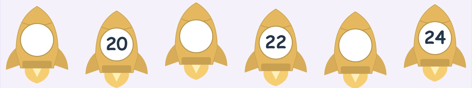 Gold rockets with 20, 22 and 24 visible in alternating windows