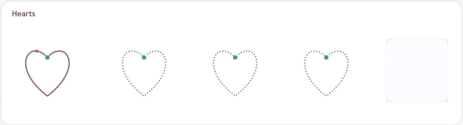 A heart connects upper lobes to a lower point Heart models starting at the central upper dip