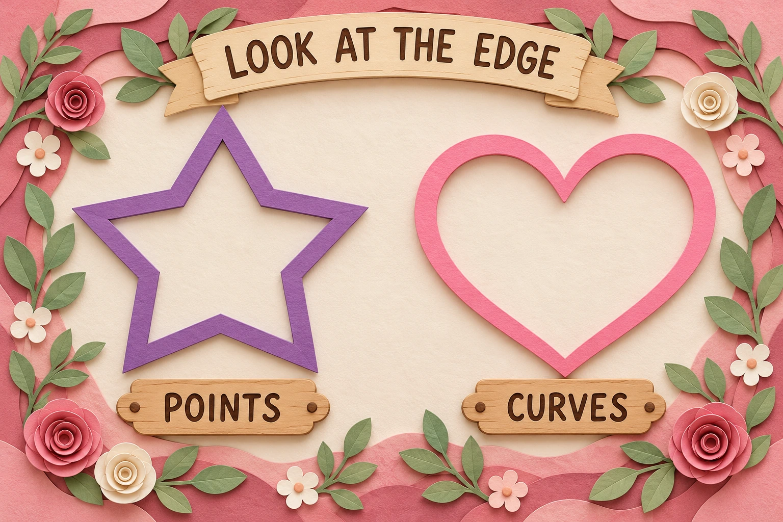 A garden display contrasts angular and rounded boundaries One star and one heart beside POINTS and CURVES labels