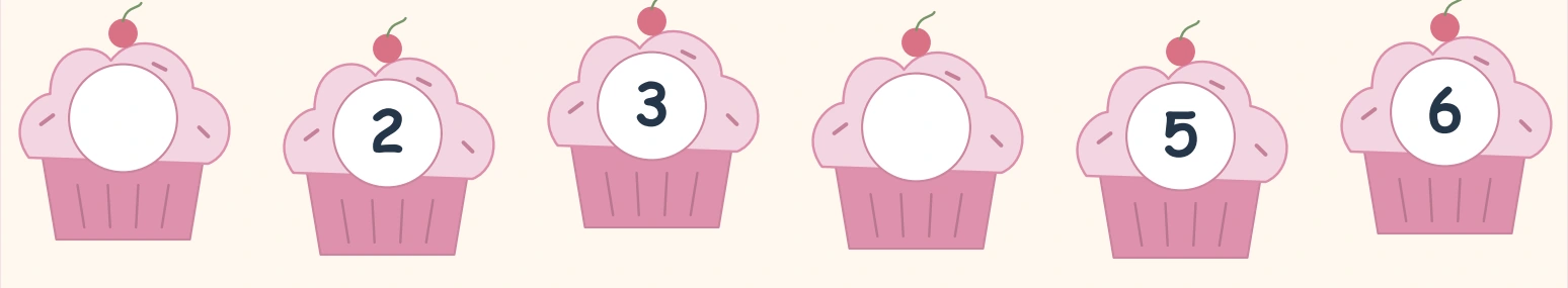Pink cupcakes with a blank before 2 and another space between 3 and 5