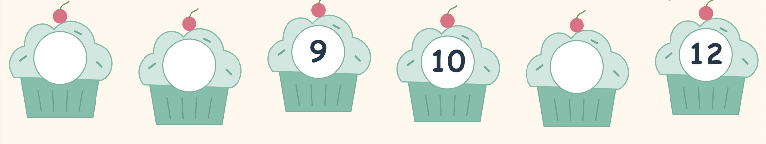Mint cupcakes with empty centers before 9 and between 10 and 12