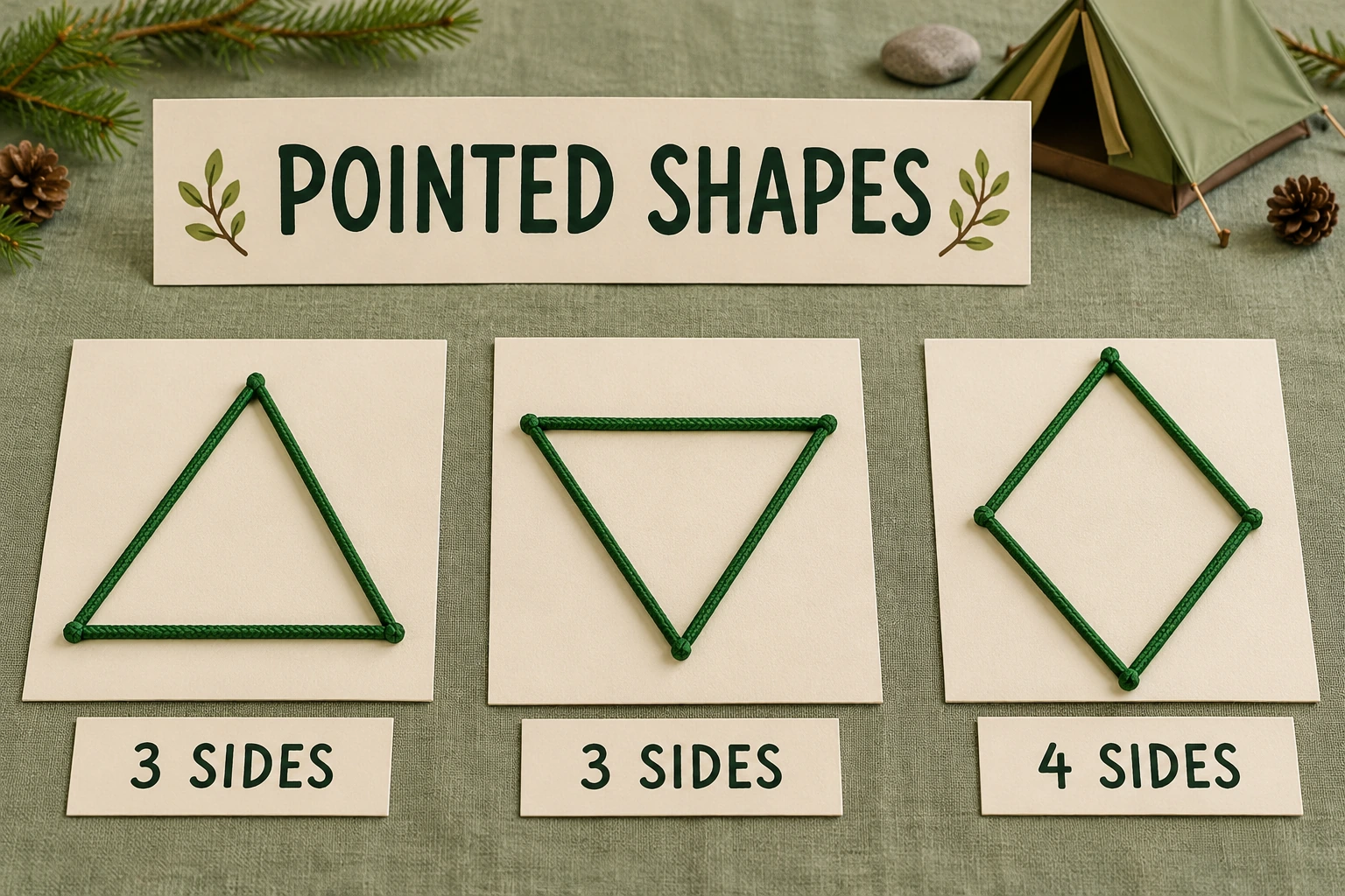 Upright triangle inverted triangle and diamond labelled by side count