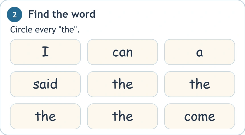 Inspect each whole choice in the train-word search Nine rounded word choices including four instances of the