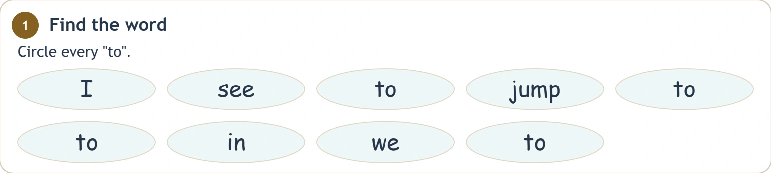 A two-letter target appears among longer bus-page choices Two rows of choices with to repeated four times
