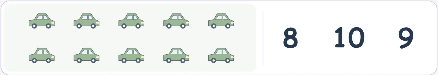 Inspect all ten cars rather than the wheels Ten toy car pictures in two rows of five beside 8, 10 and 9
