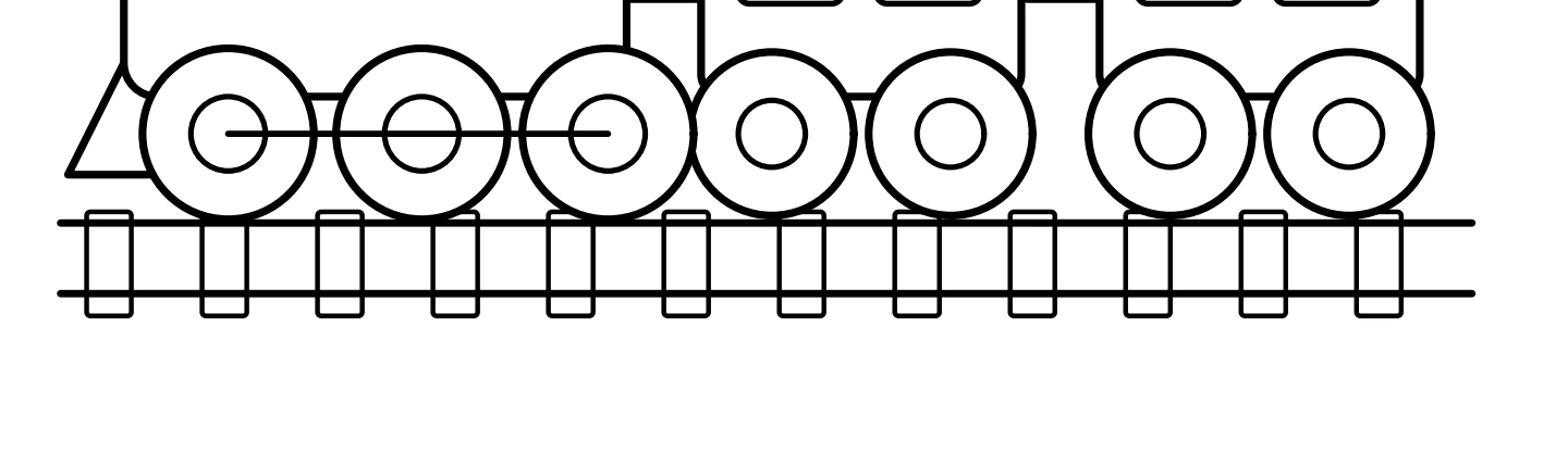 Train wheels and small central hubs above the rails