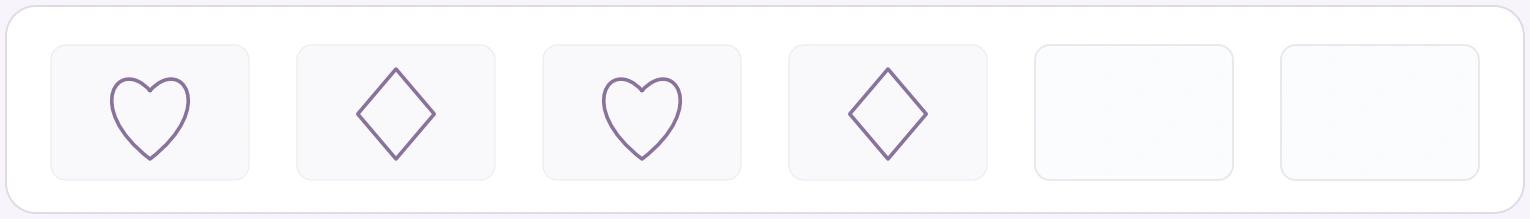 Two different forms to continue in order Heart and diamond outlines alternating before two independent drawing boxes