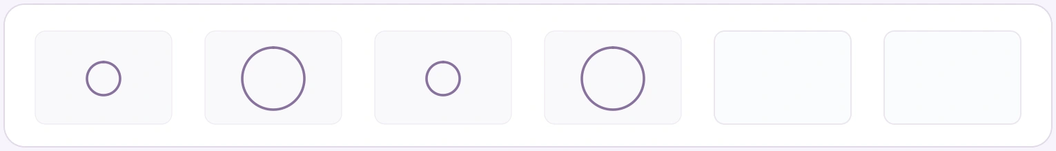 Size changes while the circular shape remains familiar Alternating small and large circles with two spaces for the next size pair