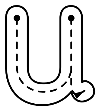 The printed lowercase u route includes a separate right-side return Lowercase u arrow model with a rounded bottom, rising right side and a return down to the small exit