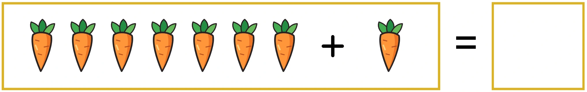 A single newcomer follows the first seven carrot pictures Seven carrots in a line plus one extra carrot, with an equals sign and separate blank square