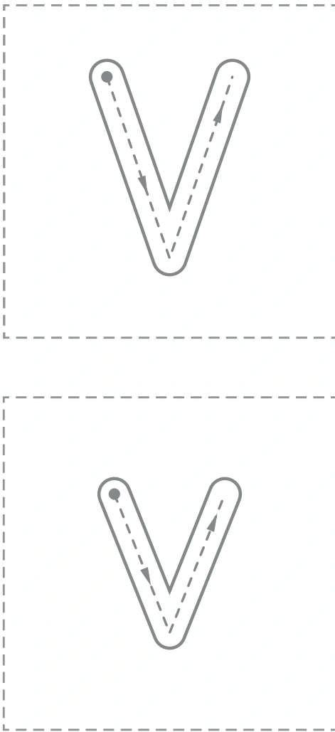 Large uppercase V and lowercase v arrow guides from the Vv source