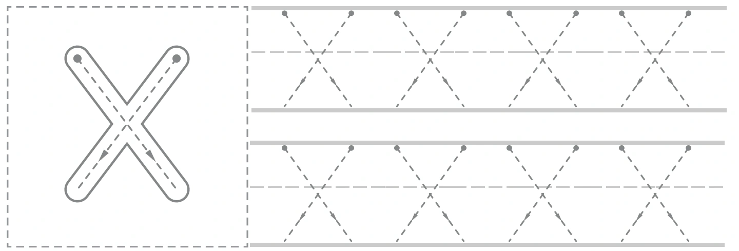 Xx uppercase panel with a large X guide and eight smaller capital tracing forms