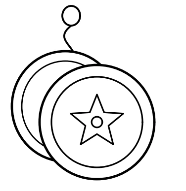Outlined yo-yo with its string rising above the round toy body