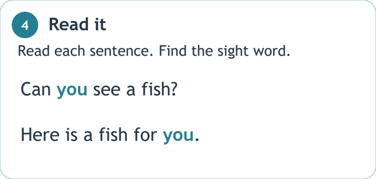 A question and an offer both address a listener Fish sentences asking Can you see a fish and offering one for you