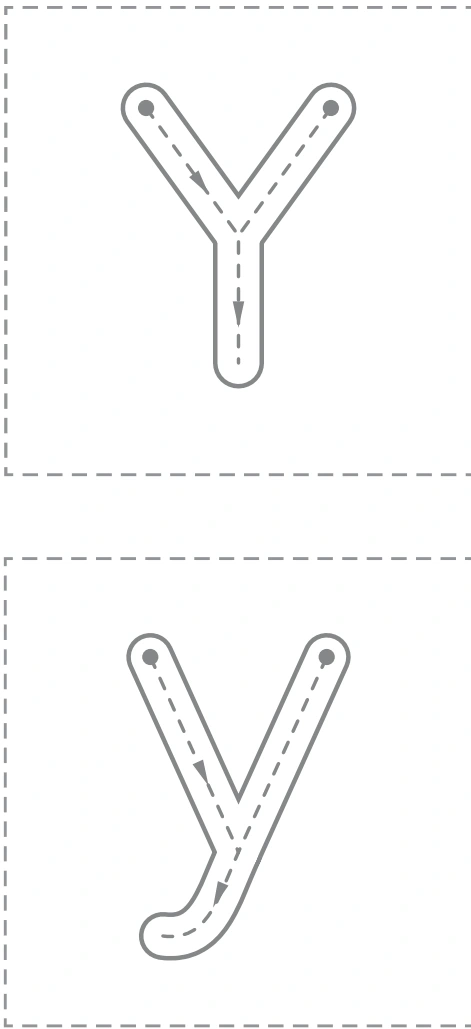 Large uppercase Y and lowercase y arrow guides from the Yy source