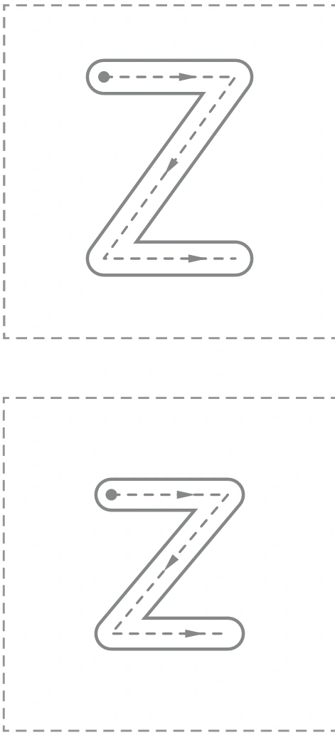 Large uppercase Z and lowercase z arrow guides from the Zz source