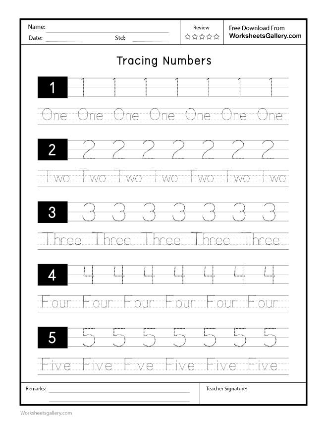 1 to 5 Number Tracing Worksheet for Kids (Printable PDF)