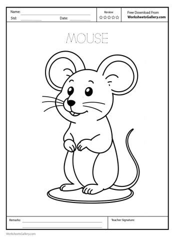 Free printable coloring worksheet featuring a cute mouse sketch for kids to color with bright colors.