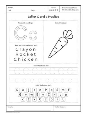 Letter C and c tracing worksheet for preschool and kindergarten kids