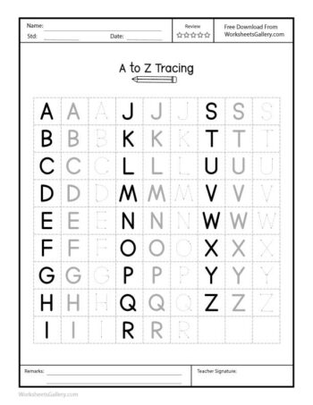 A-Z Capital Letters Tracing Free Printable Worksheet