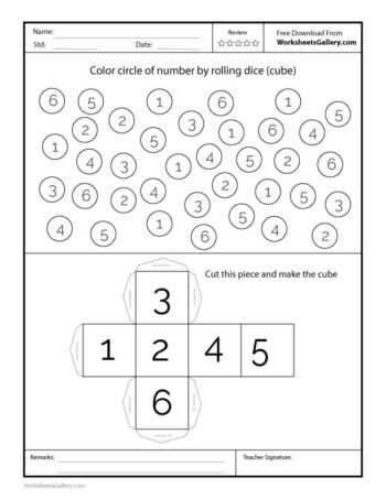 Color the Circle of 1 to 6 Numbers by Rolling the Dice (Cube)