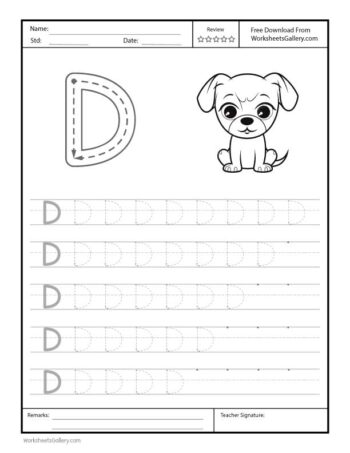 Capital Letter D Free Printable Worksheet for Preschool