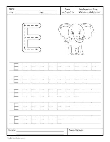 Capital Letter E Free Printable Worksheet for Preschool