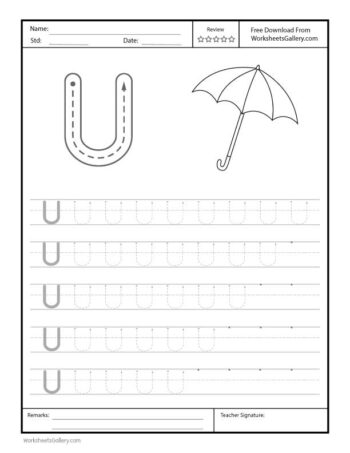 Capital Letter U Free Printable Worksheet for Preschool