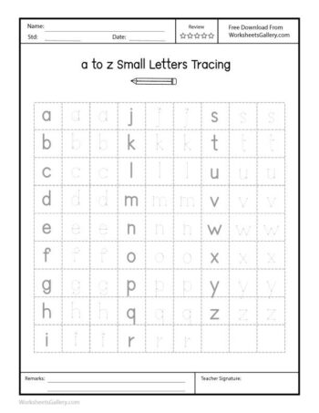 a to z Lowercase Letters Tracing